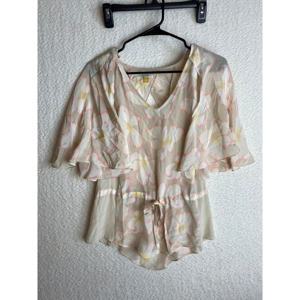Leifsdottir Silk Blouse Top Cream Pink Yellow Floral Size 2